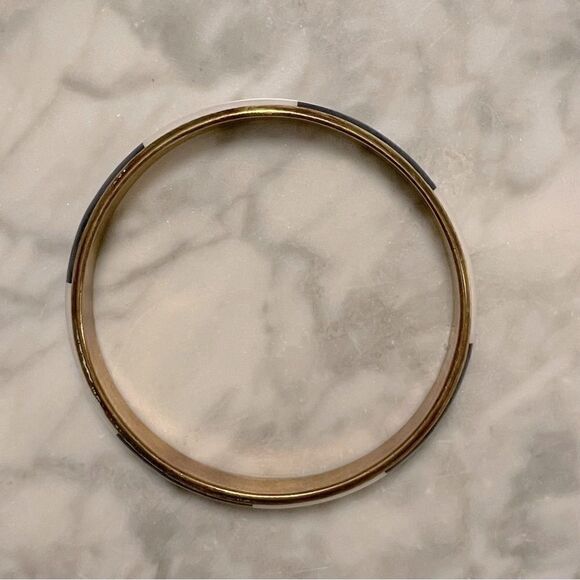 Vintage Enamel Navy Blue and White Brass Bangle Bracelet - Picture 2 of 2